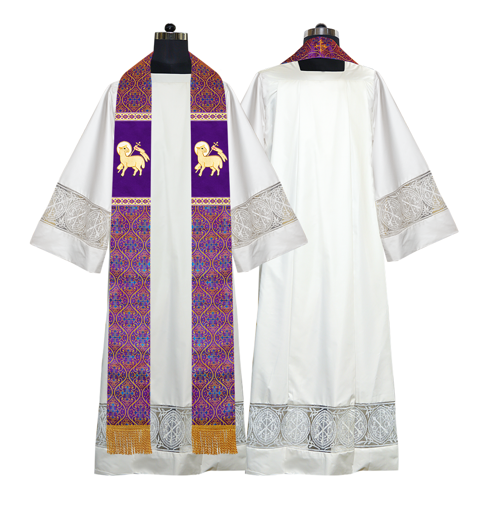 Liturgical Stole with Embroidered Motif and Trims