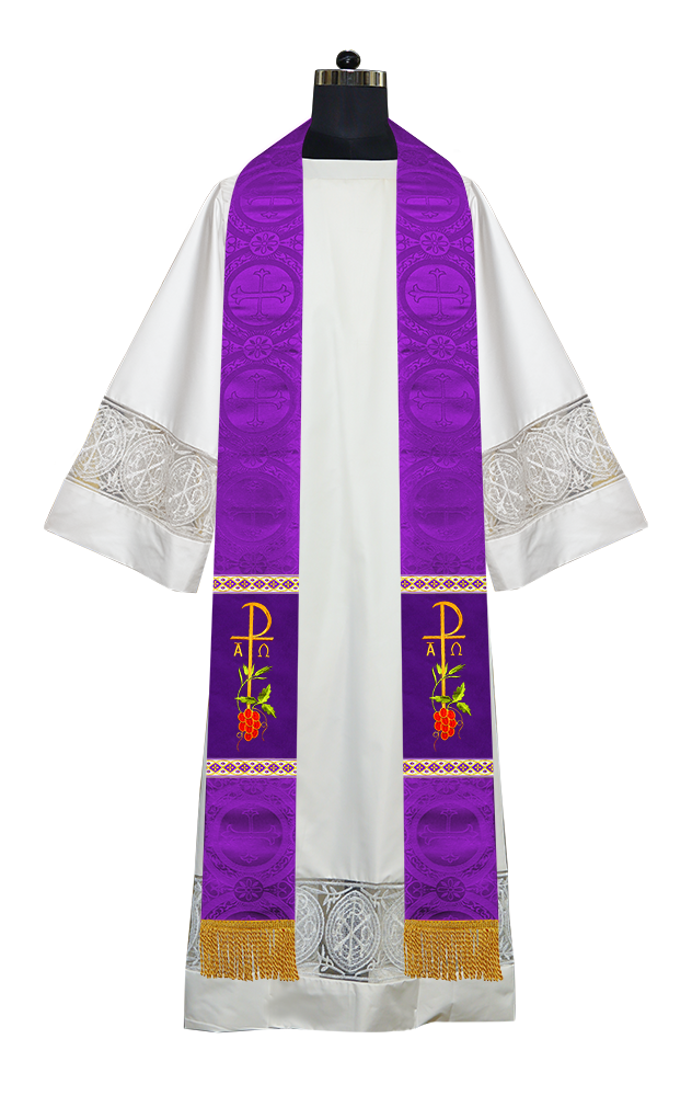 Embroidered Chi Rho with Grapes Clergy Stole