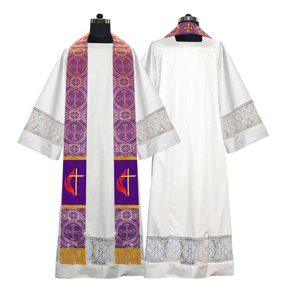 Cross and Flame Embroidered Priest Stole