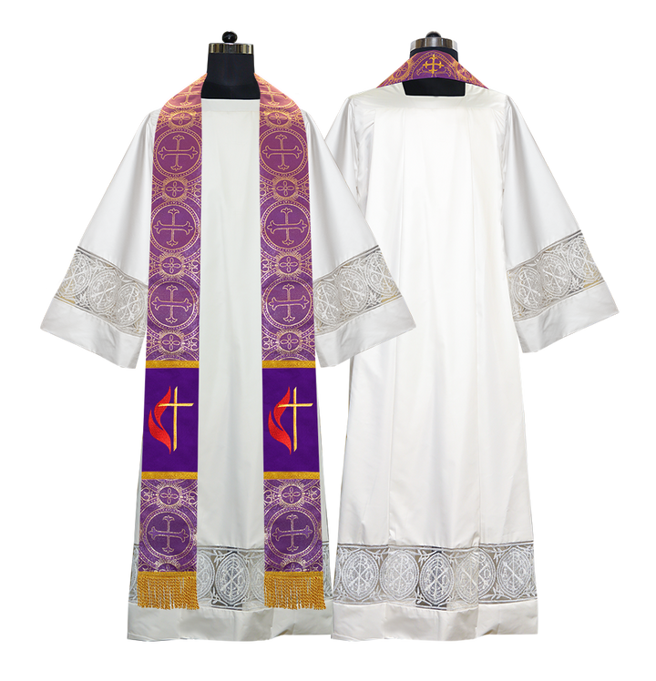 Cross and Flame Embroidered Priest Stole