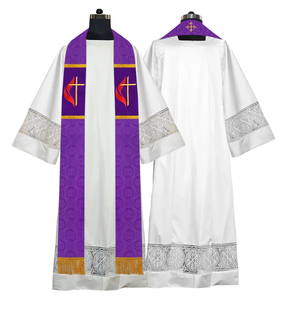 Liturgical Stole Adorned with Embroidered Cross Motif