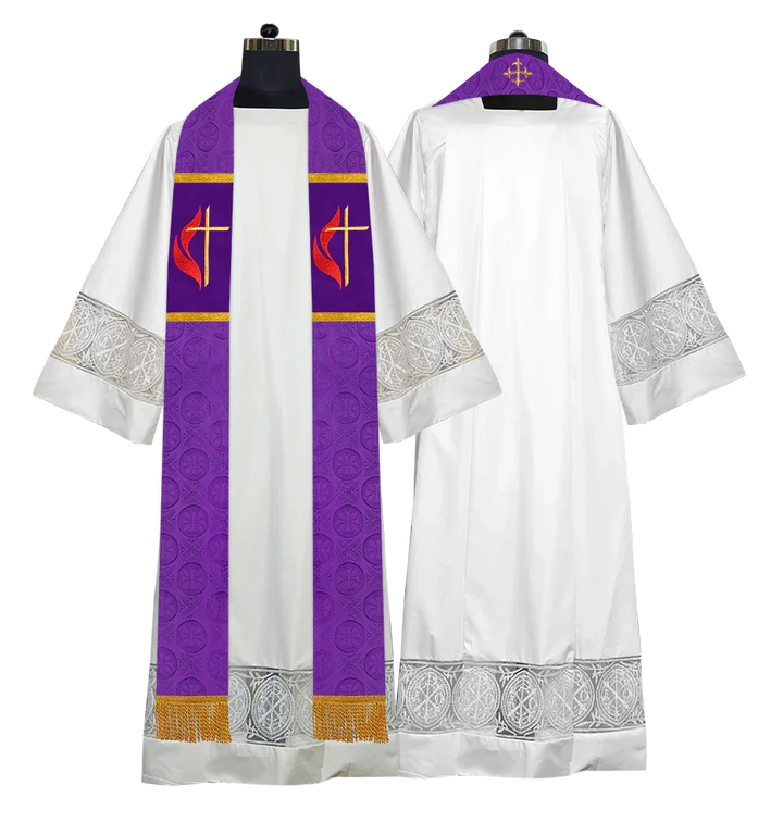 Liturgical Stole Adorned with Embroidered Cross Motif