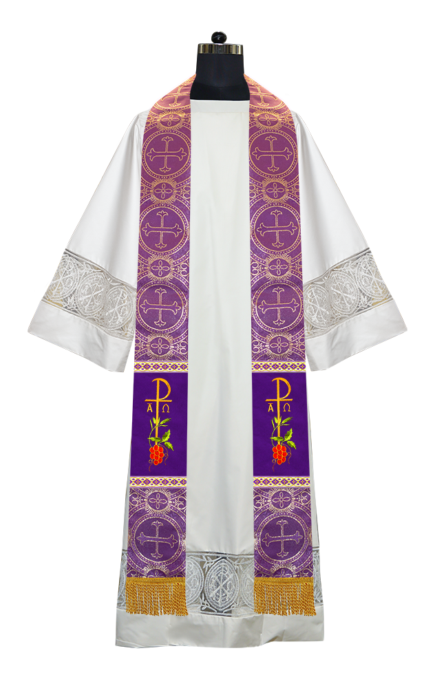 Embroidered Chi Rho with Grapes Clergy Stole