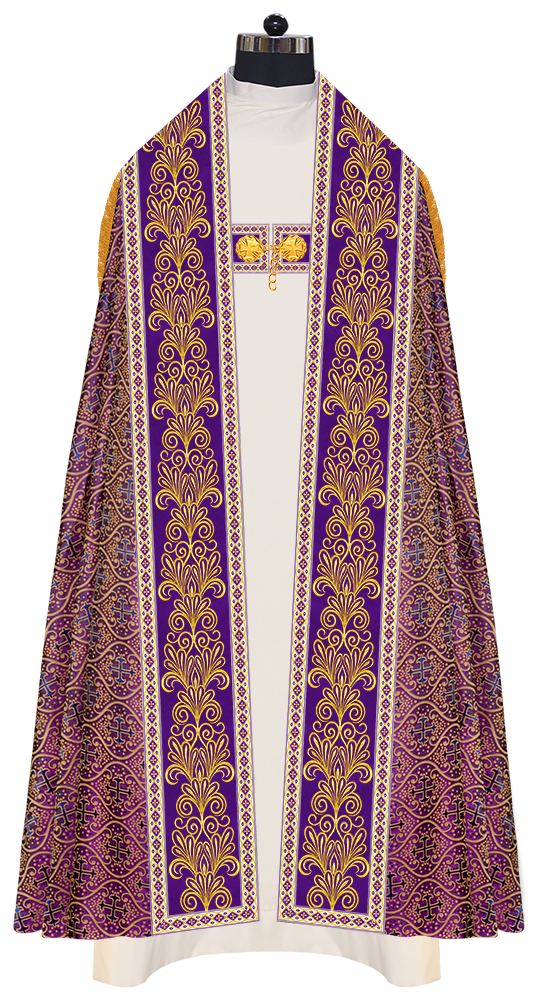 Roman Cope Vestment with Spiritual Motif and Adorned Embroidery