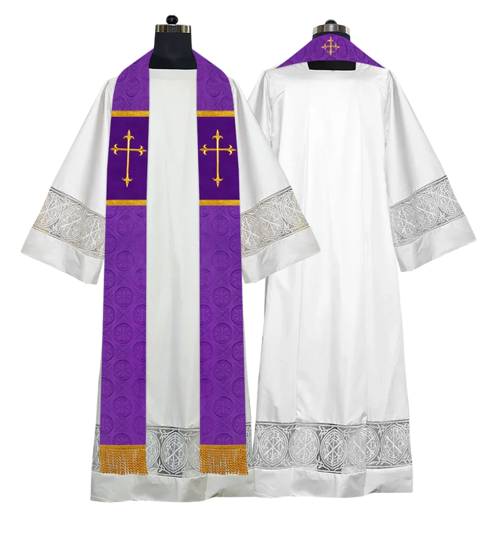 Liturgical Stole Adorned with Embroidered Cross Motif
