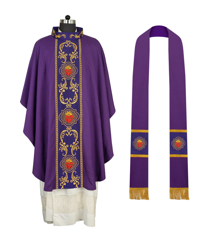 Gothic Style Chasuble with Sacred Heart Embroidered Orphrey