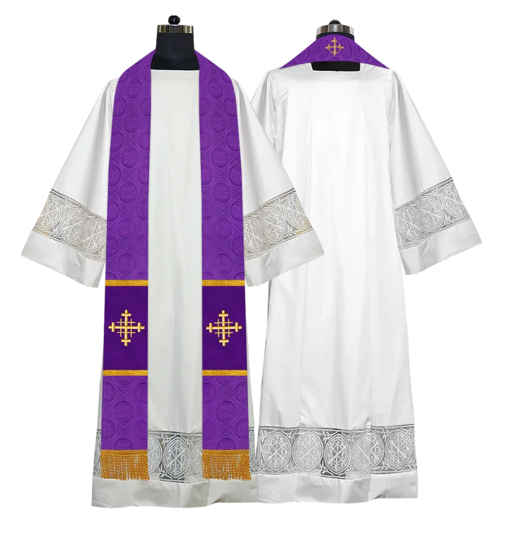 Liturgical Stole Adorned with Embroidered Cross Motif