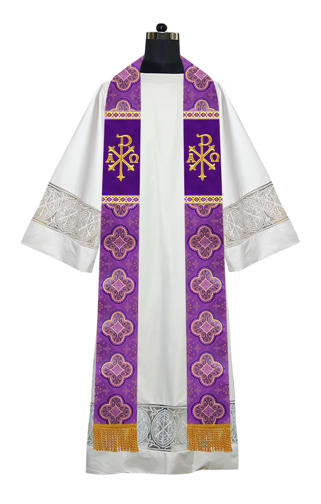 Liturgical Stole with Embroidered Motif and Trims