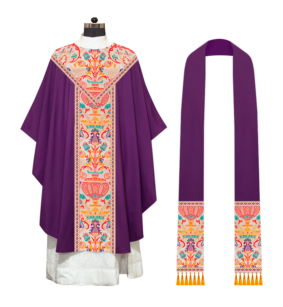 Gothic Chasuble in Coronation Tapestry Enhanced with Orphery and Trims