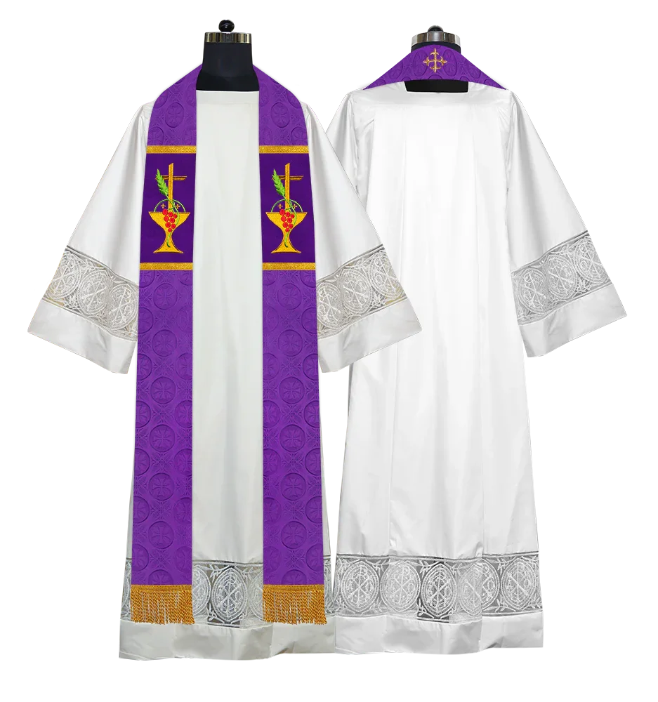 Elegant Clergy Stole with Grapes Embroidery