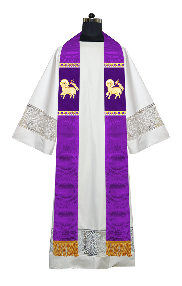 Liturgical Stole with Embroidered Motif and Trims