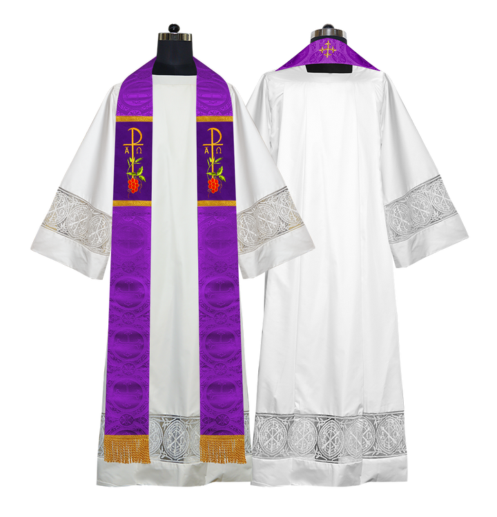 Chi Rho with Grapes Embroidered Clergy Stole