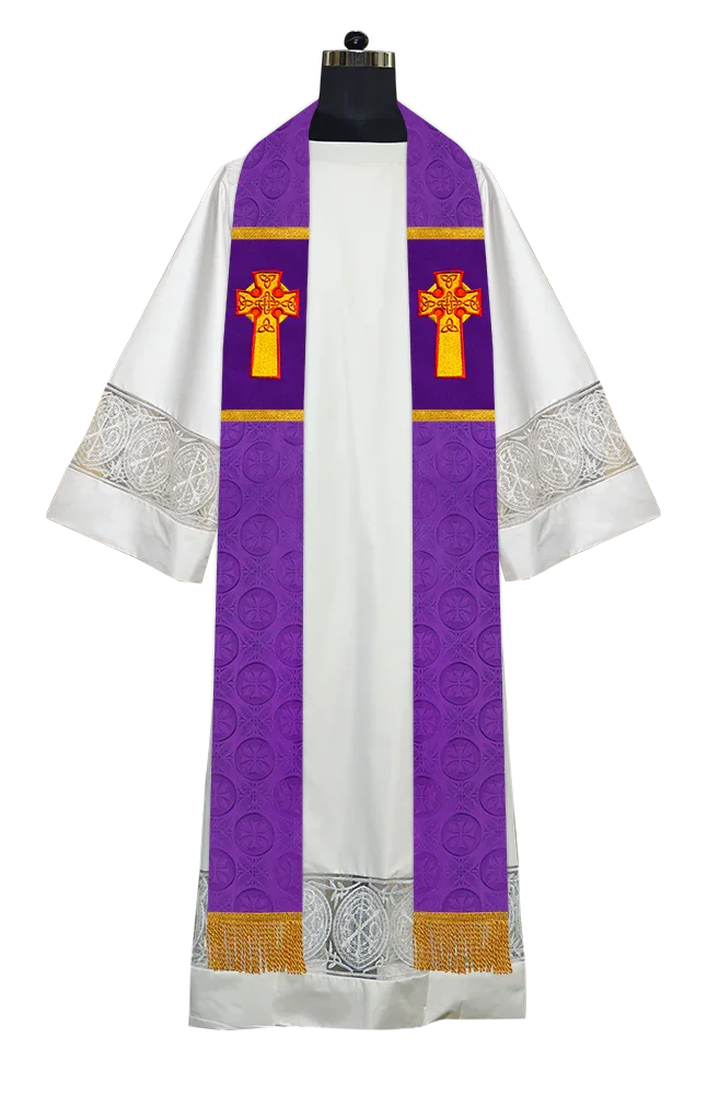 Liturgical Stole Adorned with Embroidered Cross Motif