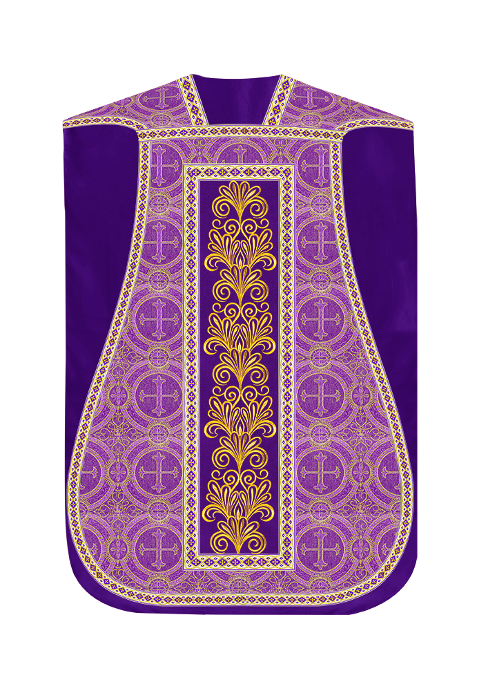 Roman Chasuble Vestment enriched With Coloured Braids and Trims