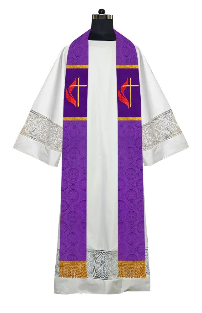 Liturgical Stole Adorned with Embroidered Cross Motif