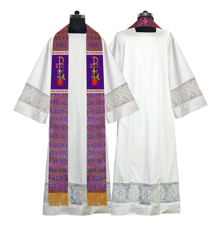 Embroidered Chi Rho with Grapes Clergy Stole