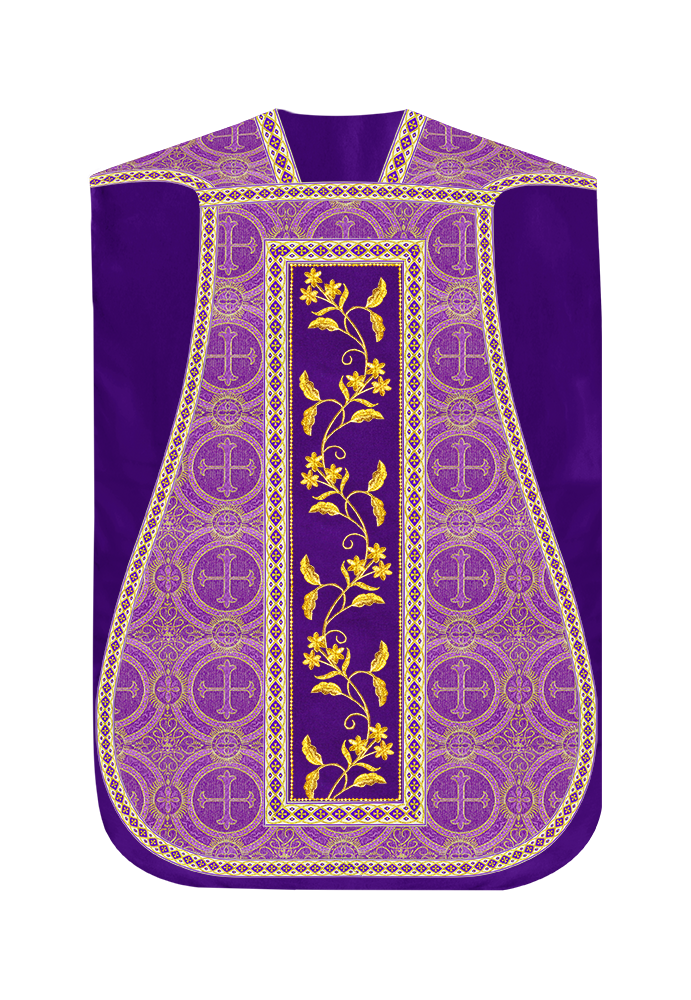 Roman Chasuble Vestment With Floral Design and Trims