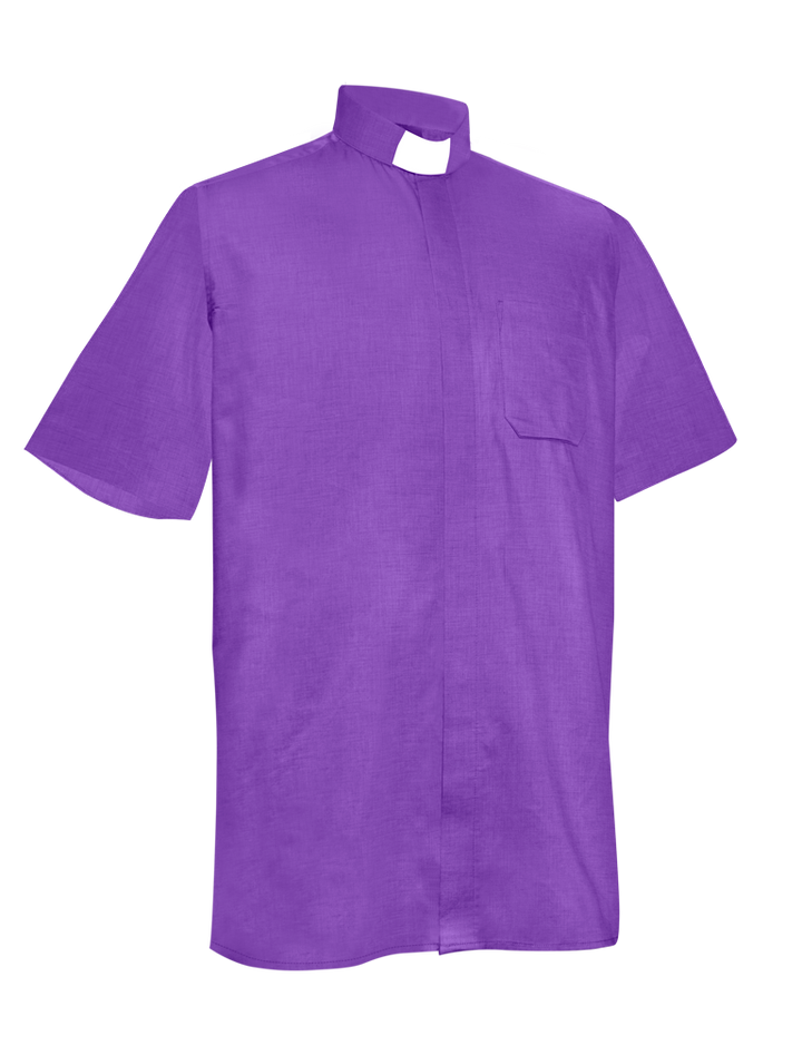 Violet Short Sleeve Tab Collar Clergy Shirt - Hidden Button Placket