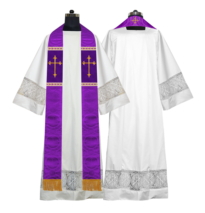 Liturgical Stole with Embroidered Motif and Trims