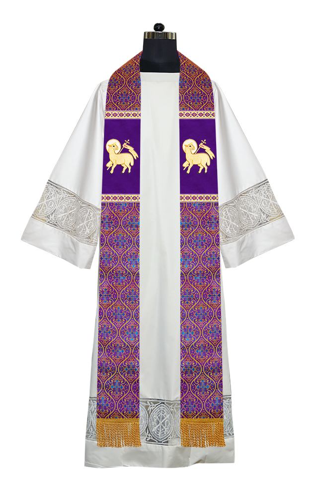 Liturgical Stole with Embroidered Motif and Trims