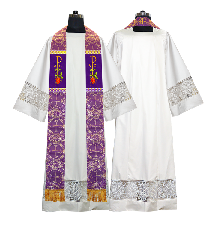 Embroidered Chi Rho with Grapes Clergy Stole