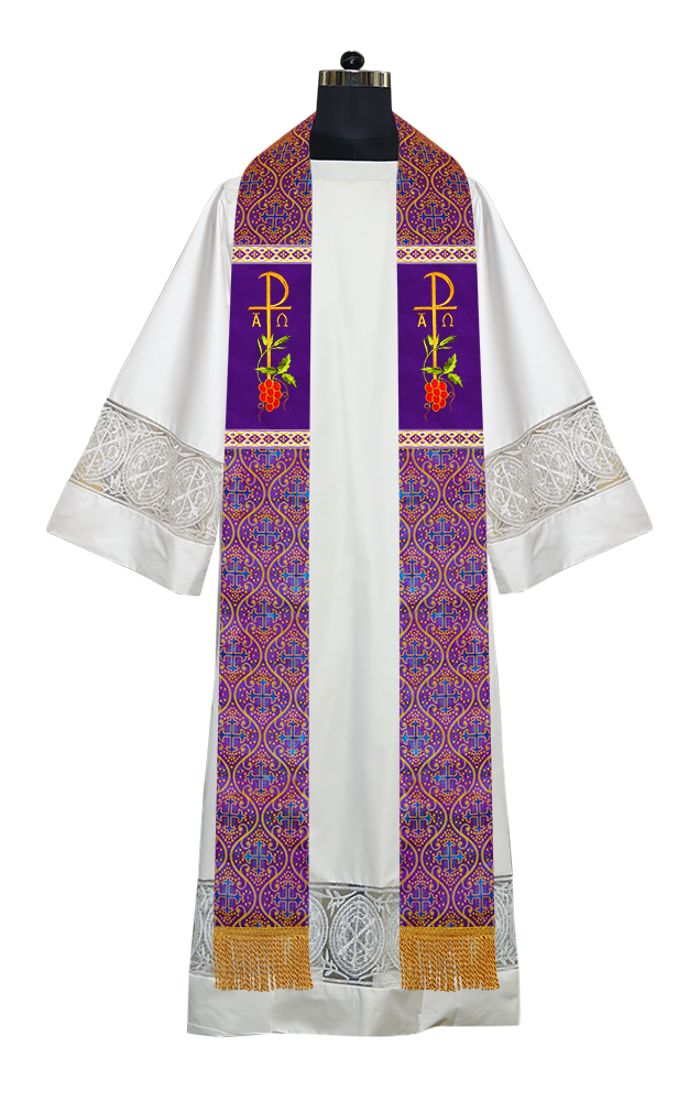 Embroidered Chi Rho with Grapes Clergy Stole