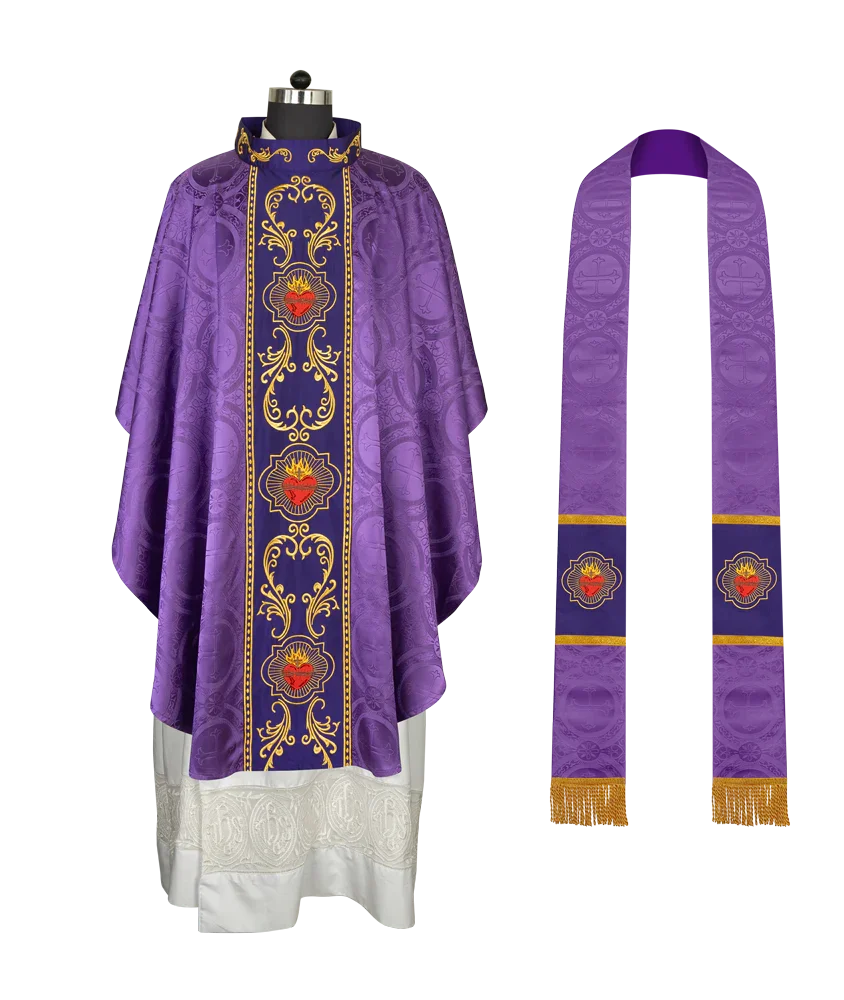 Gothic Style Chasuble with Sacred Heart Embroidered Orphrey