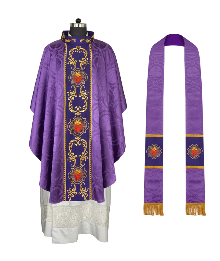 Gothic Style Chasuble with Sacred Heart Embroidered Orphrey