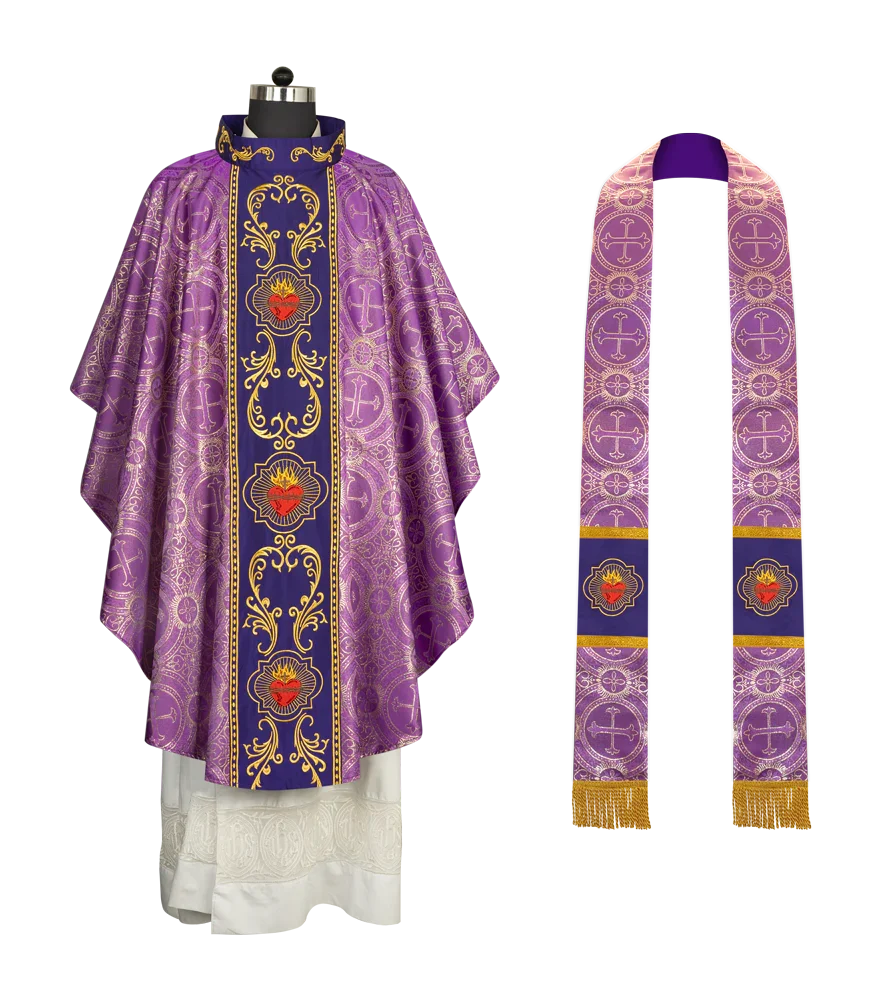 Gothic Style Chasuble with Sacred Heart Embroidered Orphrey