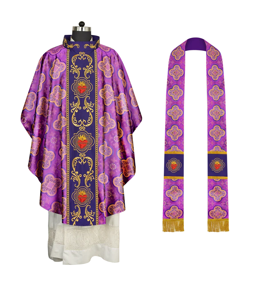 Gothic Style Chasuble with Sacred Heart Embroidered Orphrey