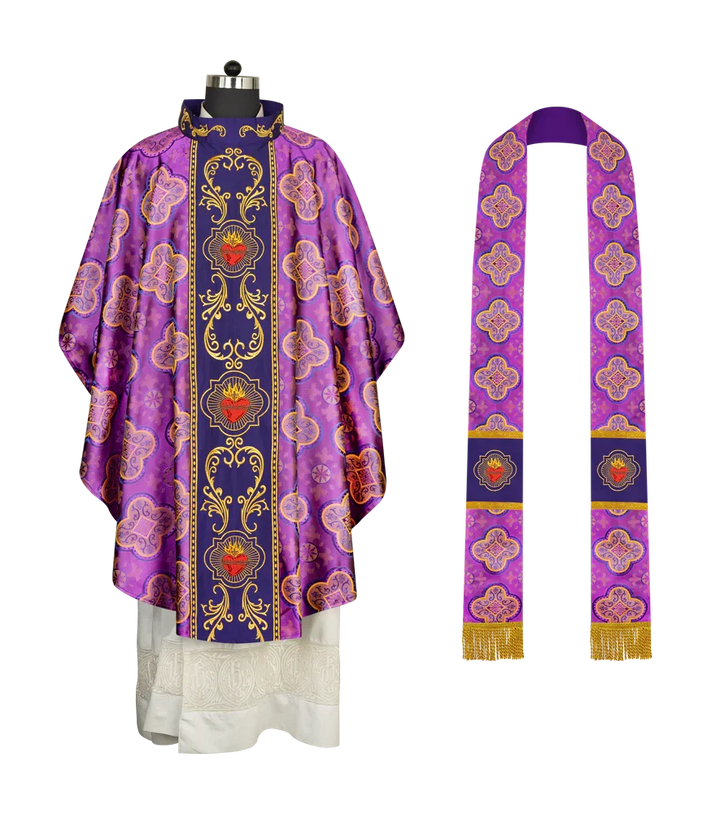 Gothic Style Chasuble with Sacred Heart Embroidered Orphrey