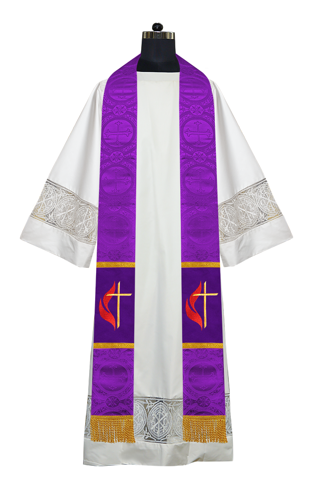 Cross and Flame Embroidered Priest Stole