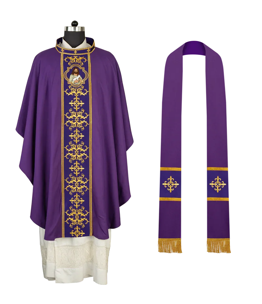 Liturgical Chasuble with Intricate Embroidery of Jesus and the Lamb