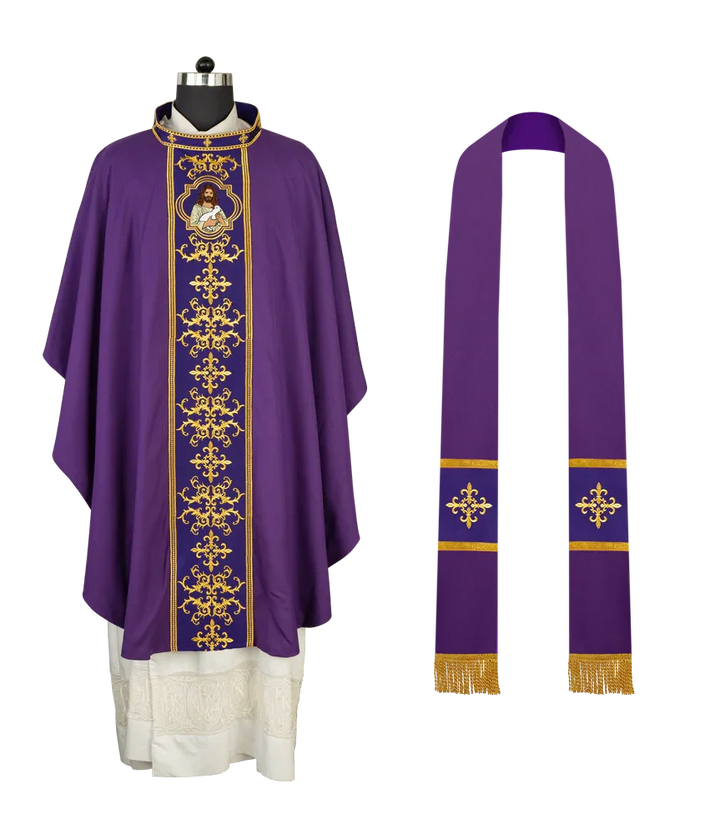 Liturgical Chasuble with Intricate Embroidery of Jesus and the Lamb