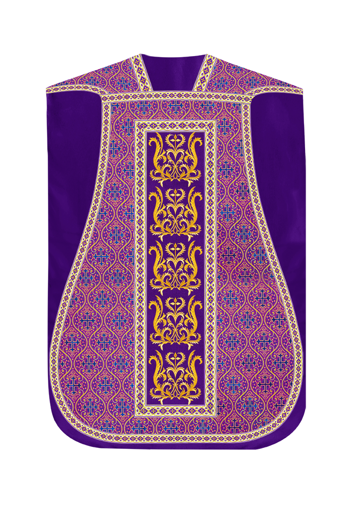 Liturgical Roman Chasuble Vestment With Spiritual Motifs and Trims