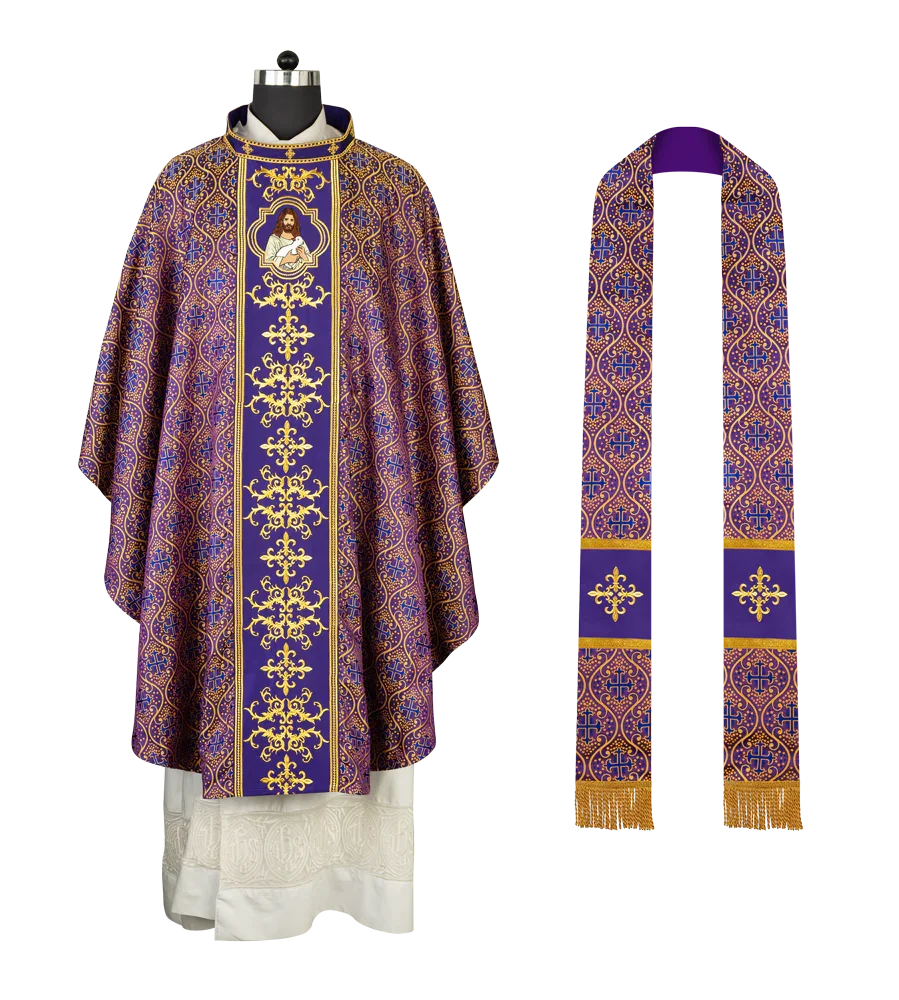 Liturgical Chasuble with Intricate Embroidery of Jesus and the Lamb