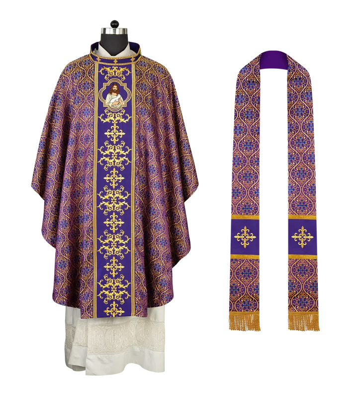 Liturgical Chasuble with Intricate Embroidery of Jesus and the Lamb