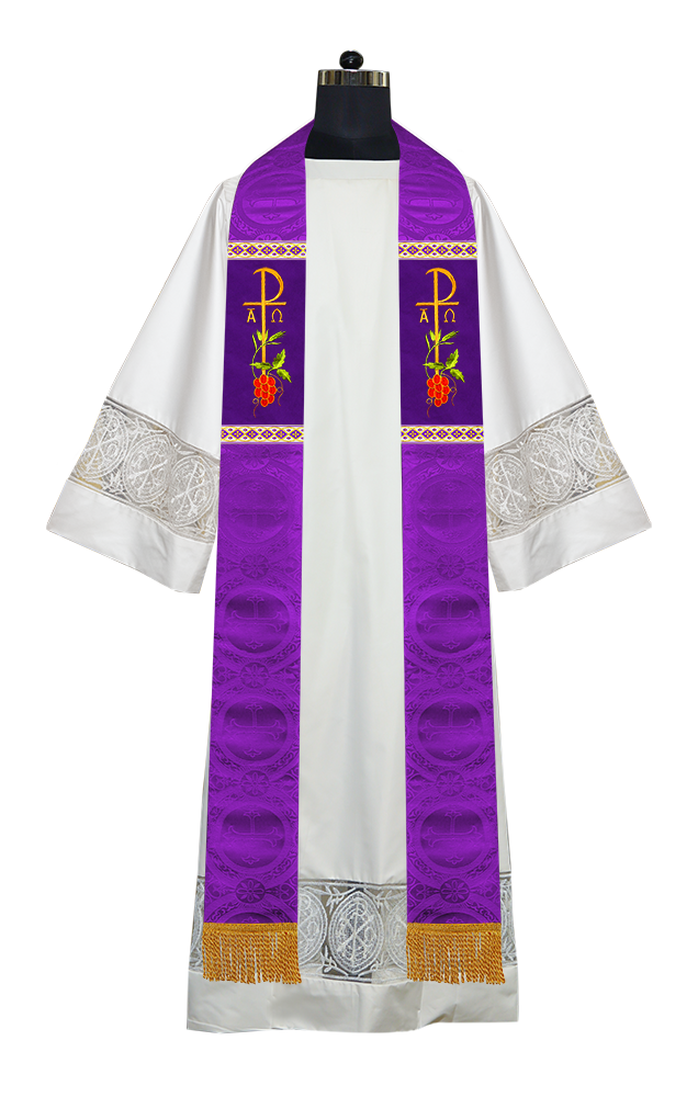 Embroidered Chi Rho with Grapes Clergy Stole