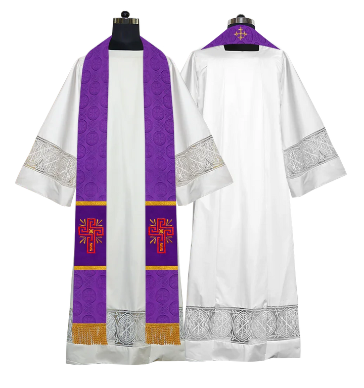 Liturgical Stole Adorned with Embroidered Cross Motif