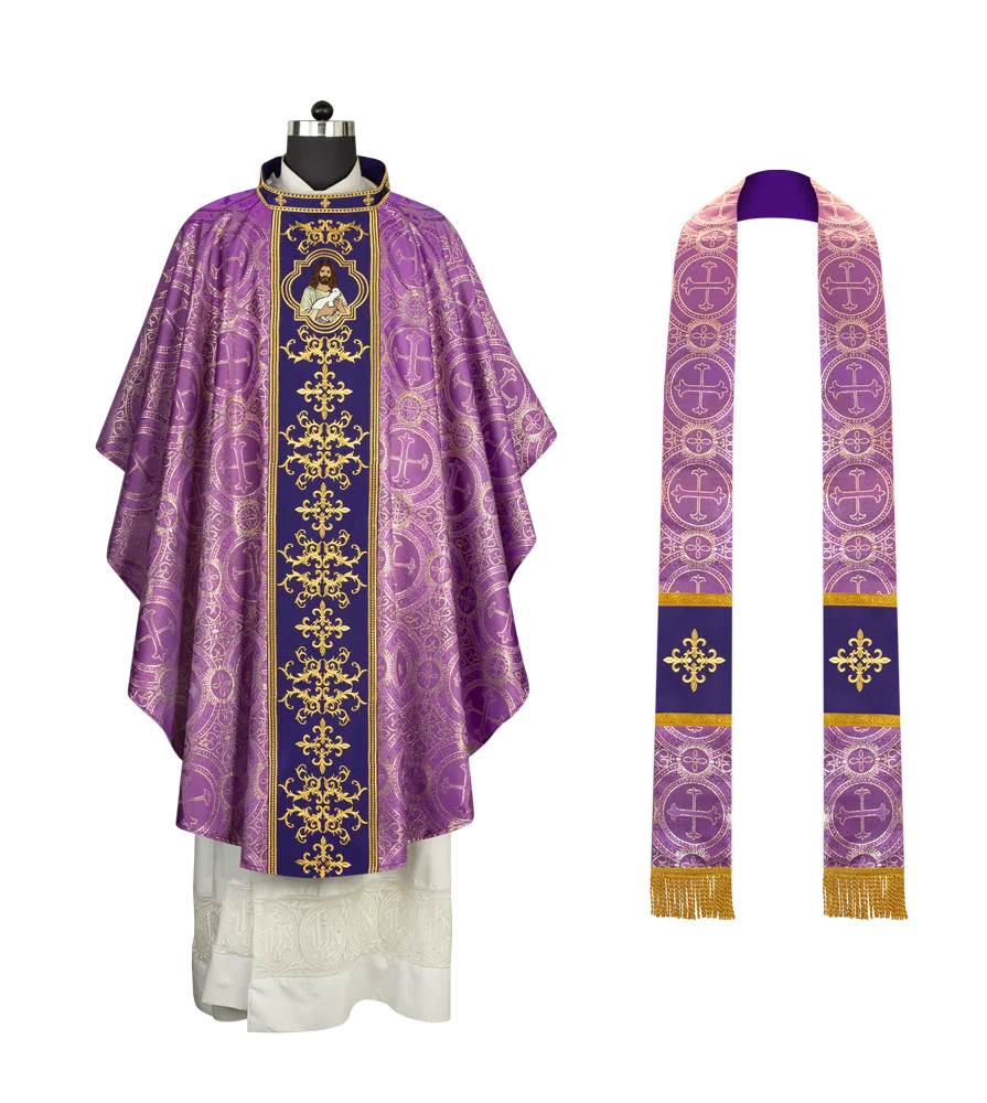 Liturgical Chasuble with Intricate Embroidery of Jesus and the Lamb