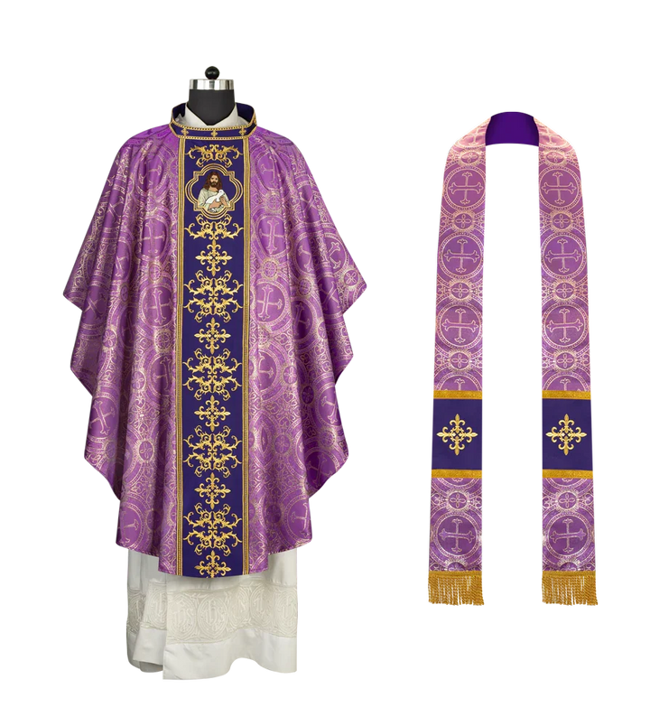 Liturgical Chasuble with Intricate Embroidery of Jesus and the Lamb