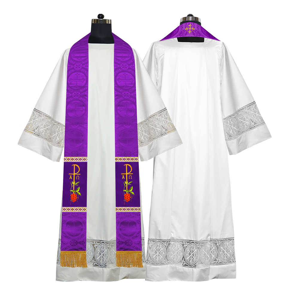 Embroidered Chi Rho with Grapes Clergy Stole