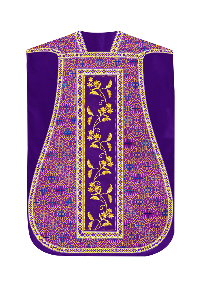 Roman Chasuble Vestment With Floral Design and Trims