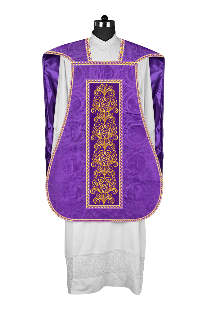 Roman Chasuble Vestment enriched With Coloured Braids and Trims