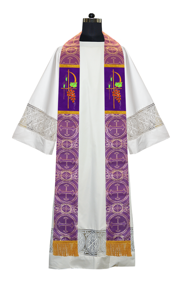 PAX with Grapes Embroidered Clergy Stole