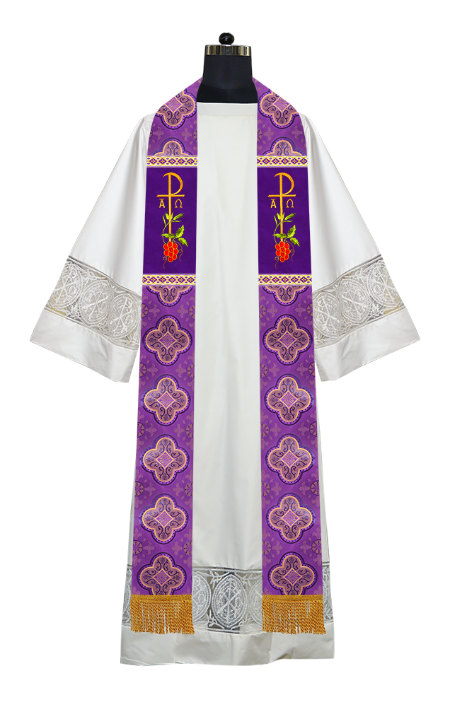 Embroidered Chi Rho with Grapes Clergy Stole