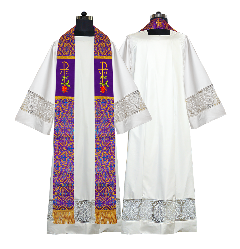 Chi Rho with Grapes Embroidered Clergy Stole