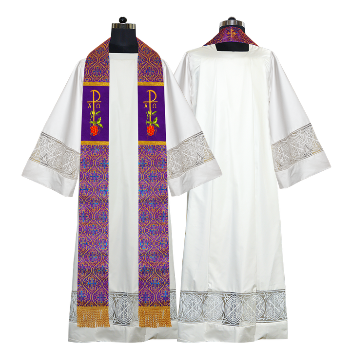 Chi Rho with Grapes Embroidered Clergy Stole