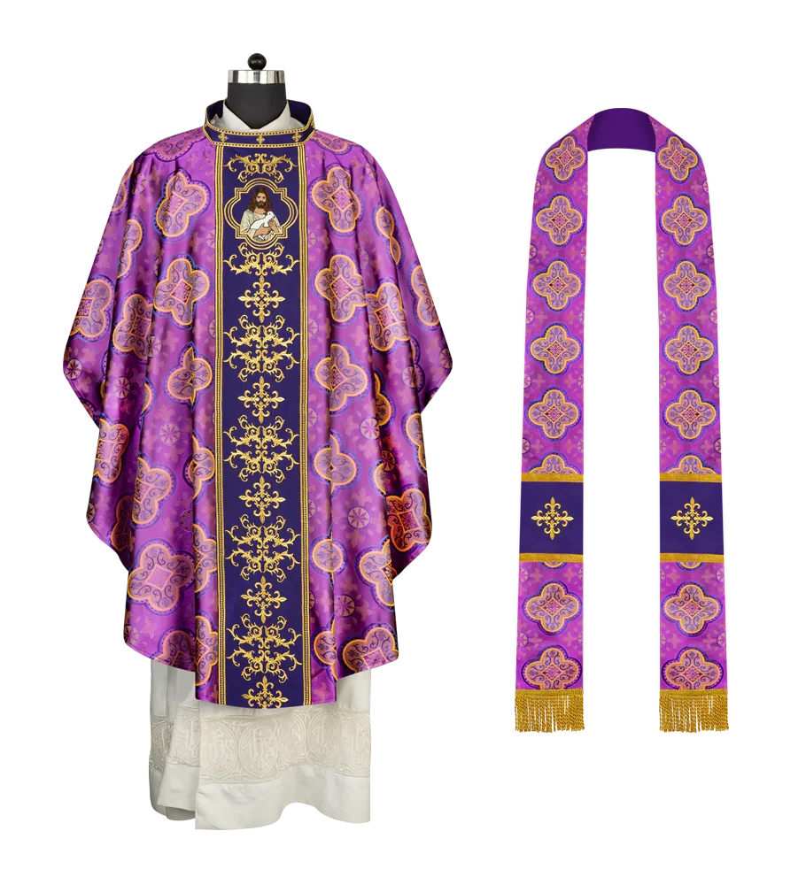 Liturgical Chasuble with Intricate Embroidery of Jesus and the Lamb