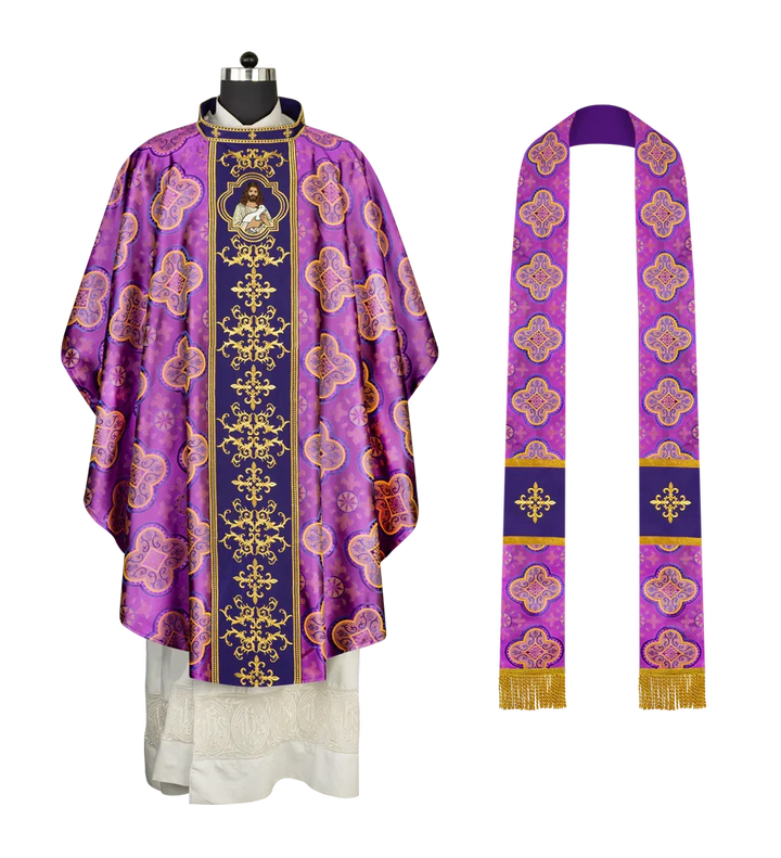 Liturgical Chasuble with Intricate Embroidery of Jesus and the Lamb